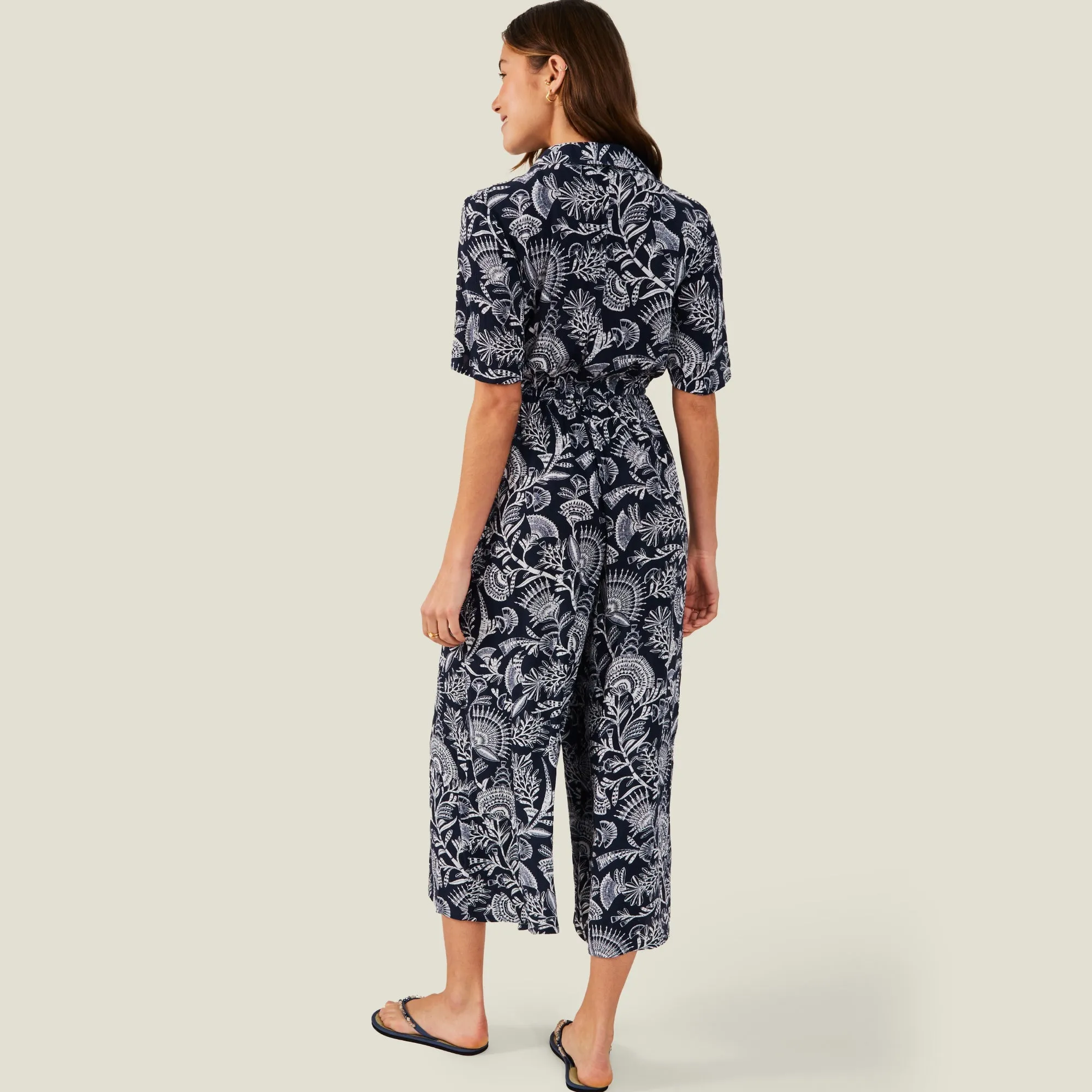 Accessorize London Women's Navy Blue Fan Print Jumpsuit Large