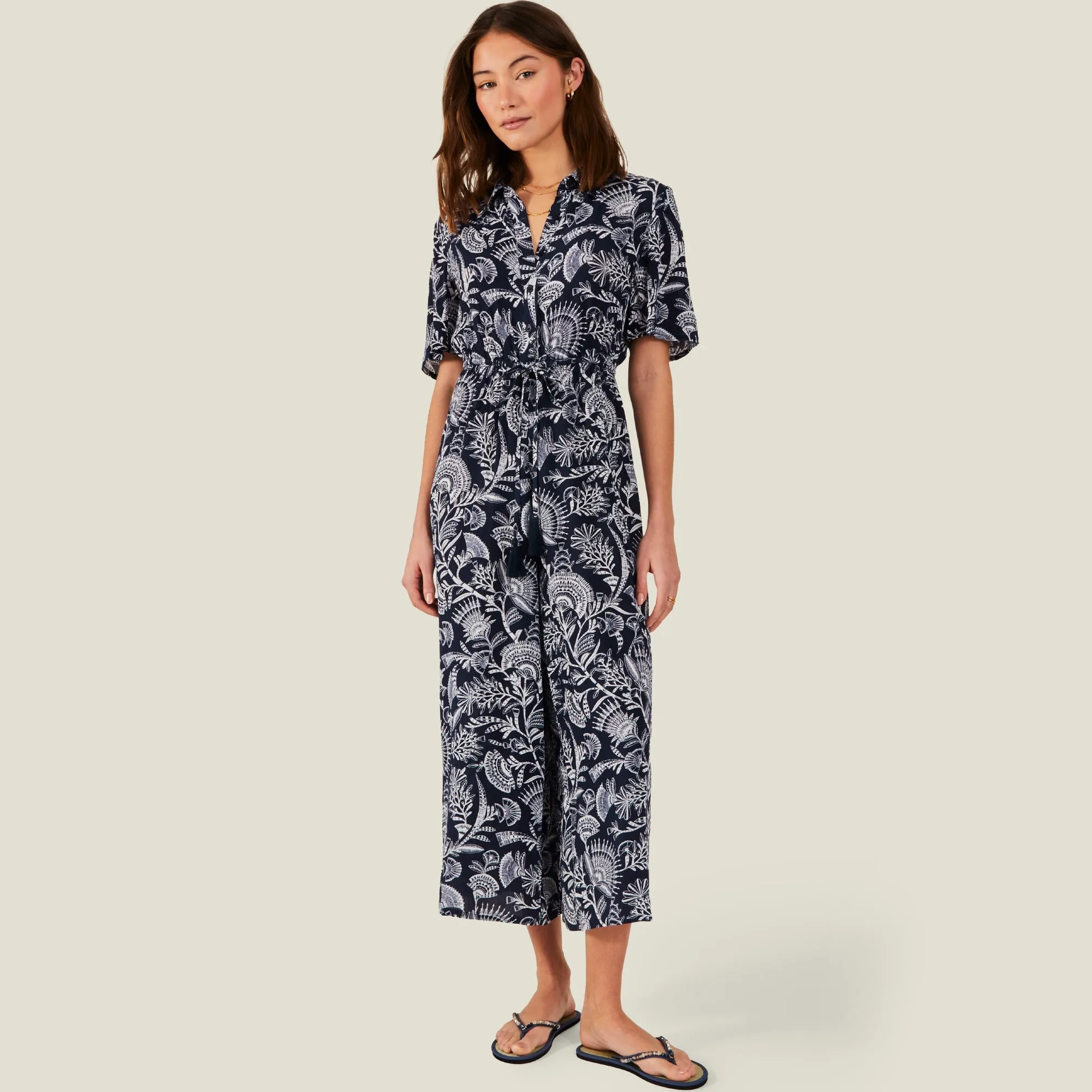 Accessorize London Women's Navy Blue Fan Print Jumpsuit Large