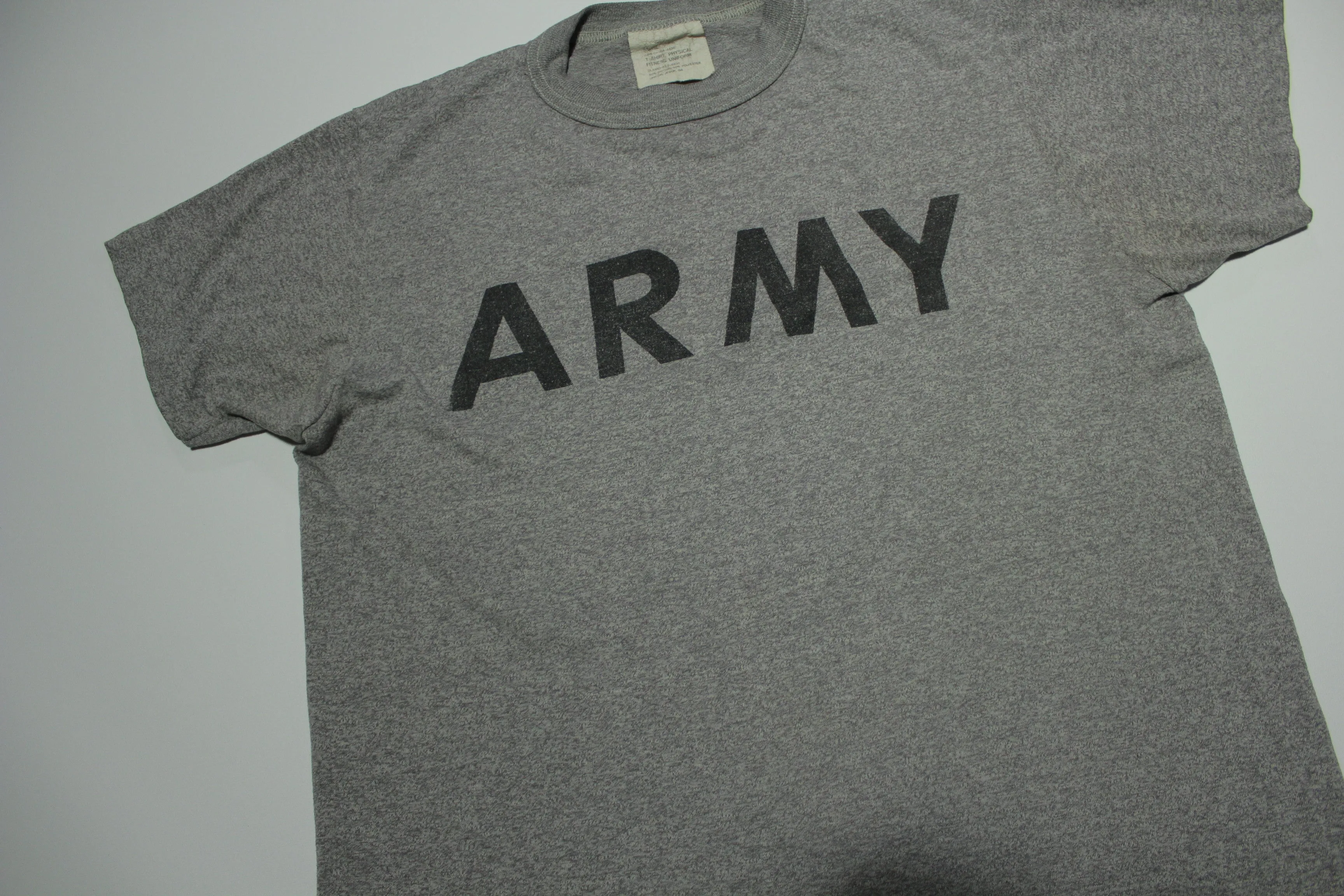 Army Heathered Gray Single Stitch Vintage 80's PT Physical Fitness Gym T-Shirt Uniform