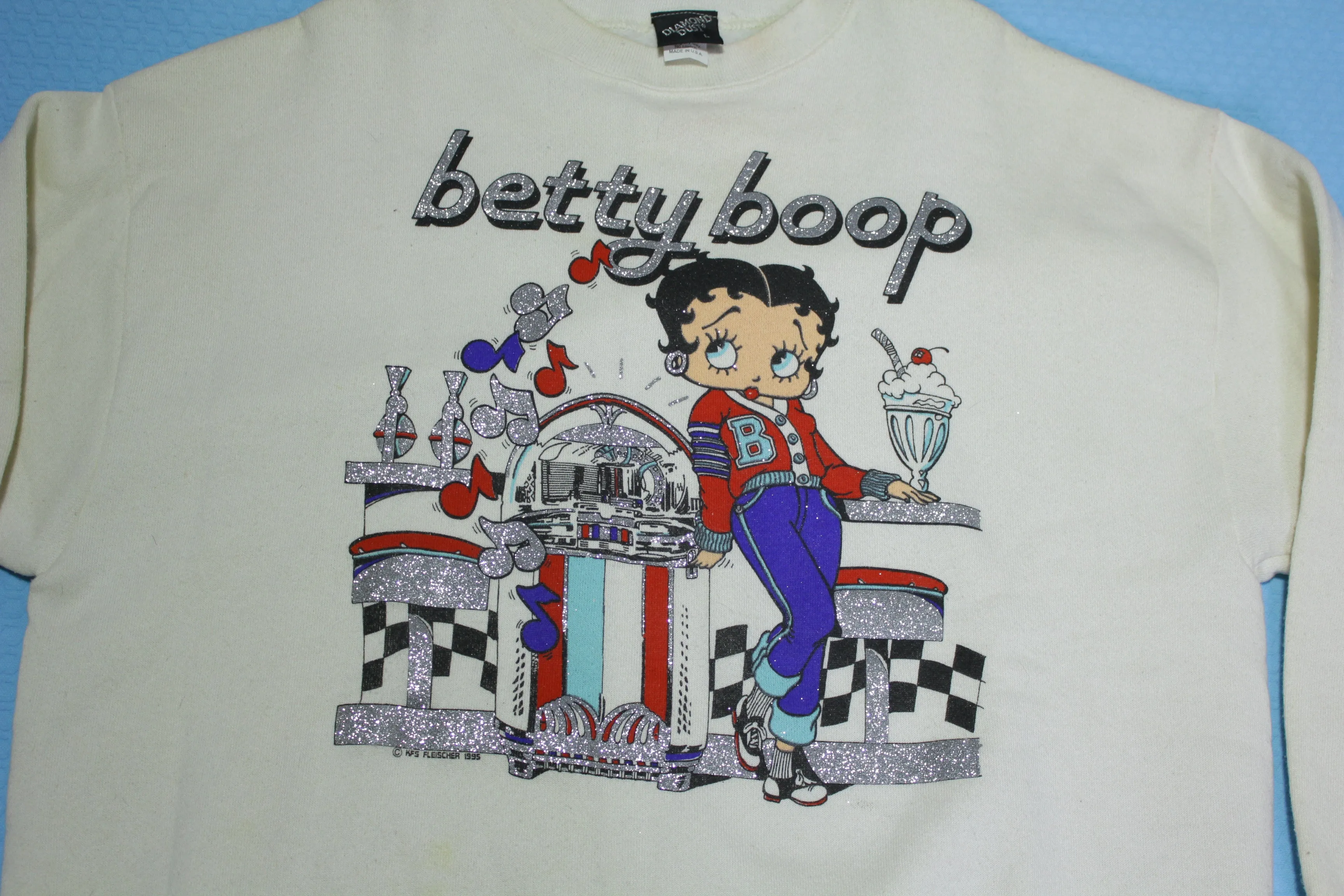 Betty Boop 50's Juke Box Diner Vintage 1995 90's Glitter Print Crewneck Sweatshirt