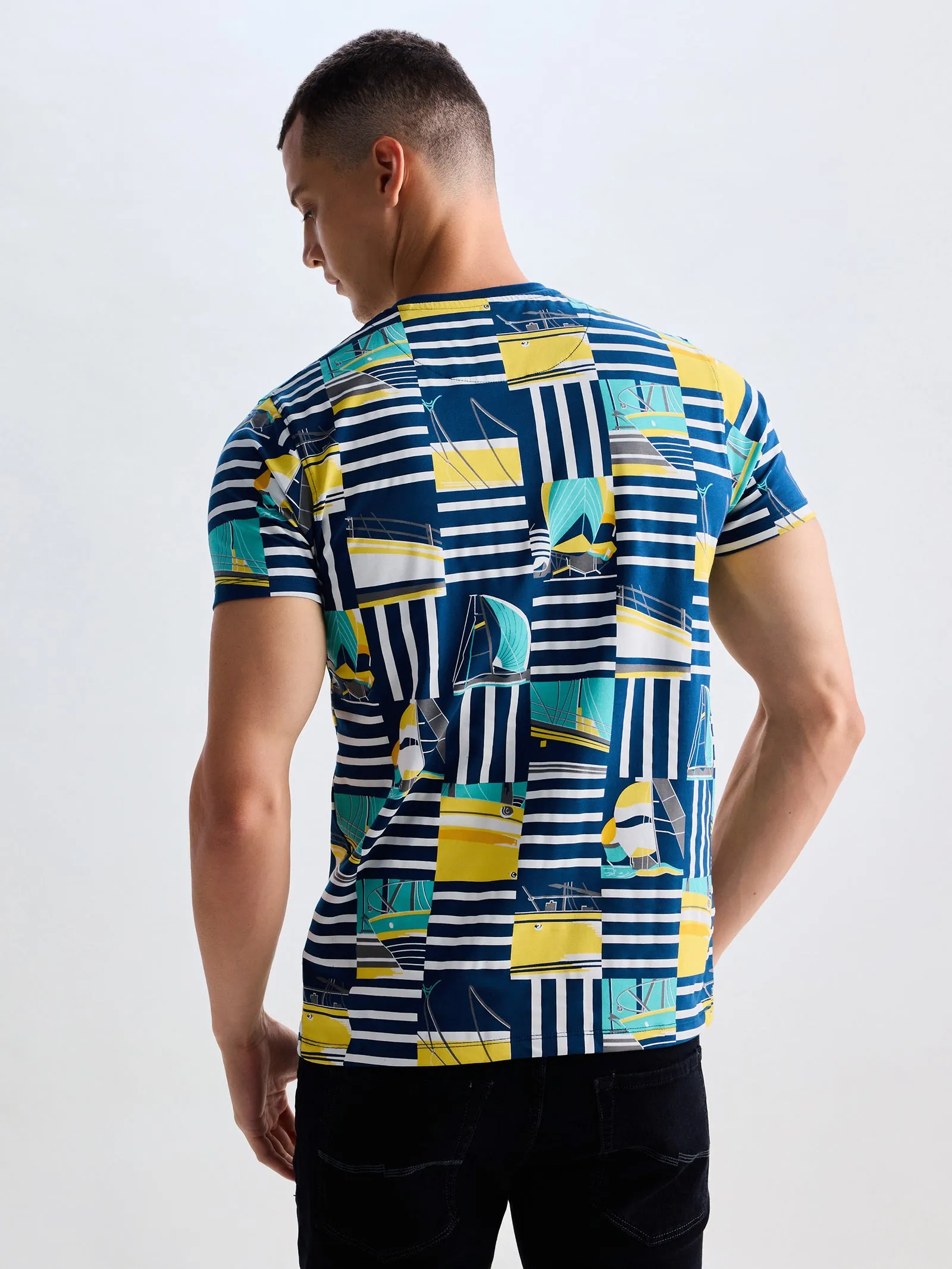 Blue Stretch Printed T-Shirt