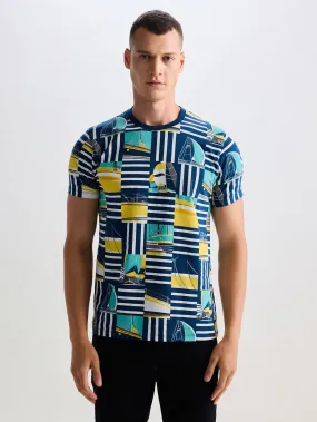 Blue Stretch Printed T-Shirt