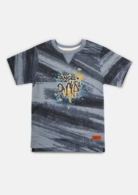 Boys Blue Graffiti Printed Graphic T-Shirt