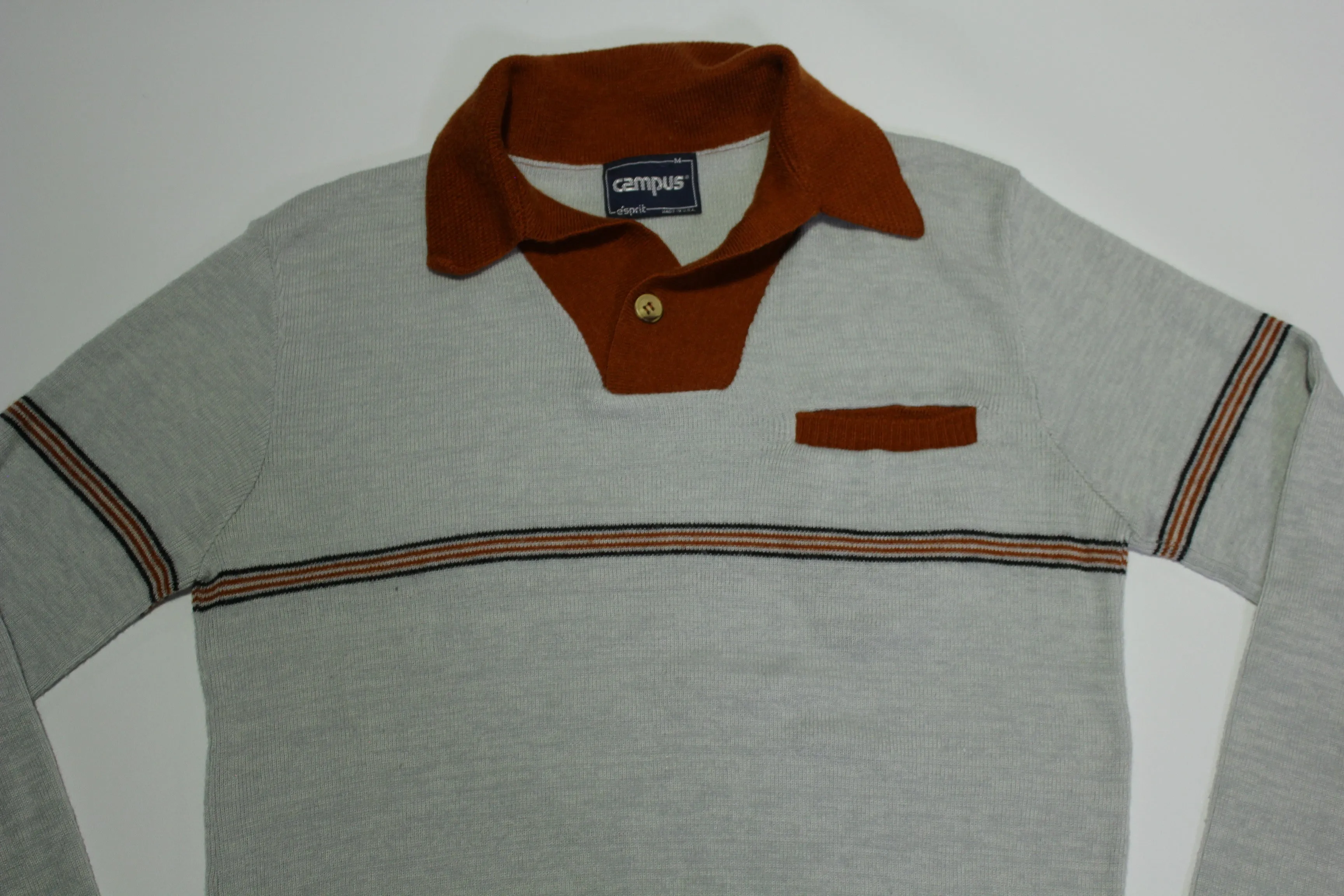 Campus Made in USA Vintage 80's Striped Polo Sweater