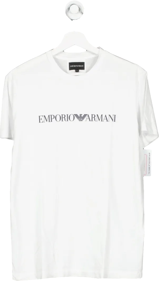 Emporio Armani White Pima Jersey T Shirt With Log Print UK M