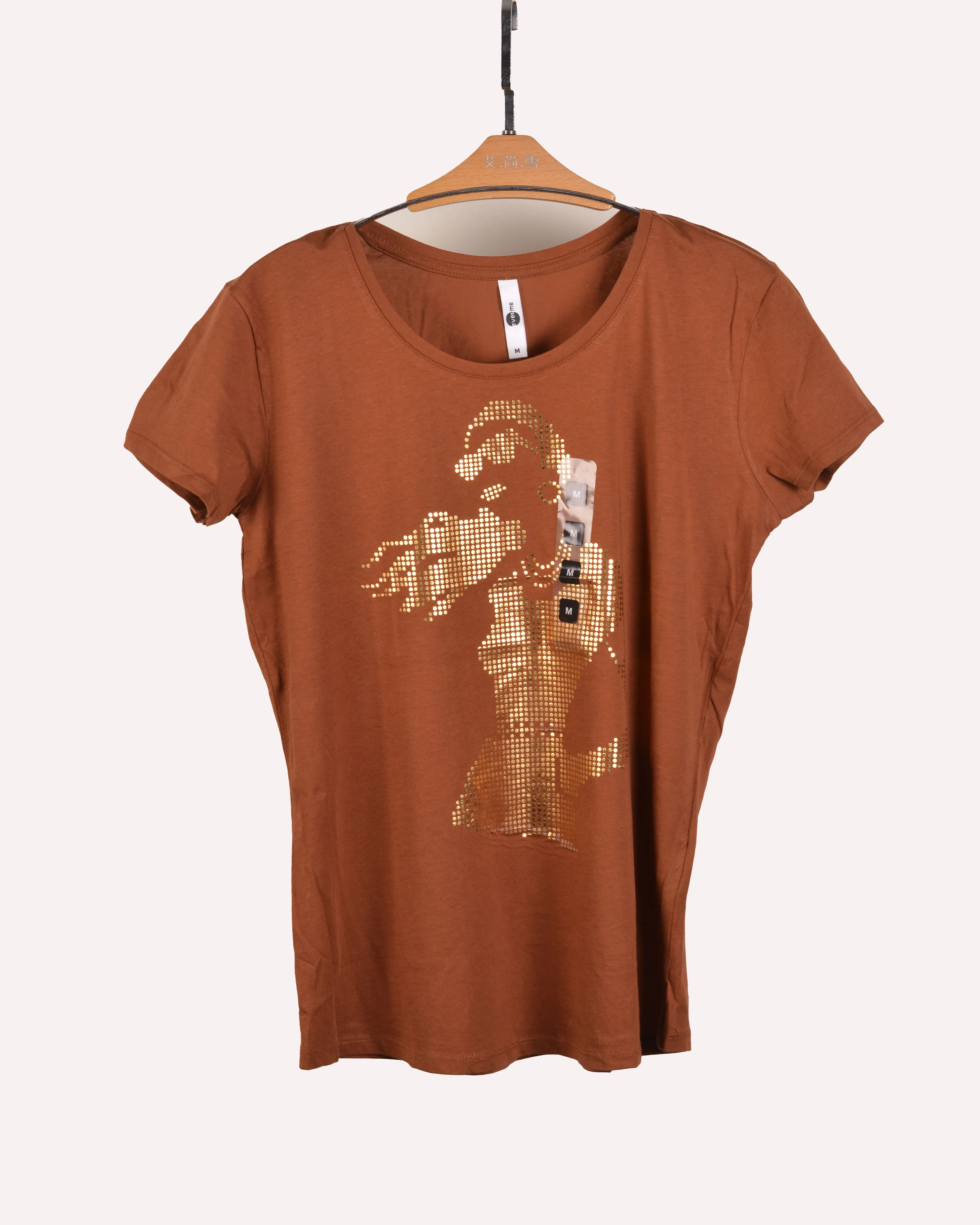 EverMe Collection Women t.shirt Glitter print- Deep Brown