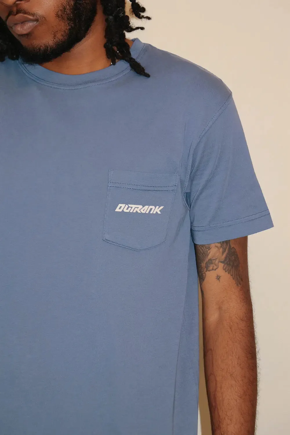 Everyday Pocket Flock T-Shirt - Blue