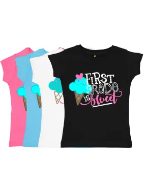 First Grade is Sweet Girls Shirt - White, Black, Blue, and Pink