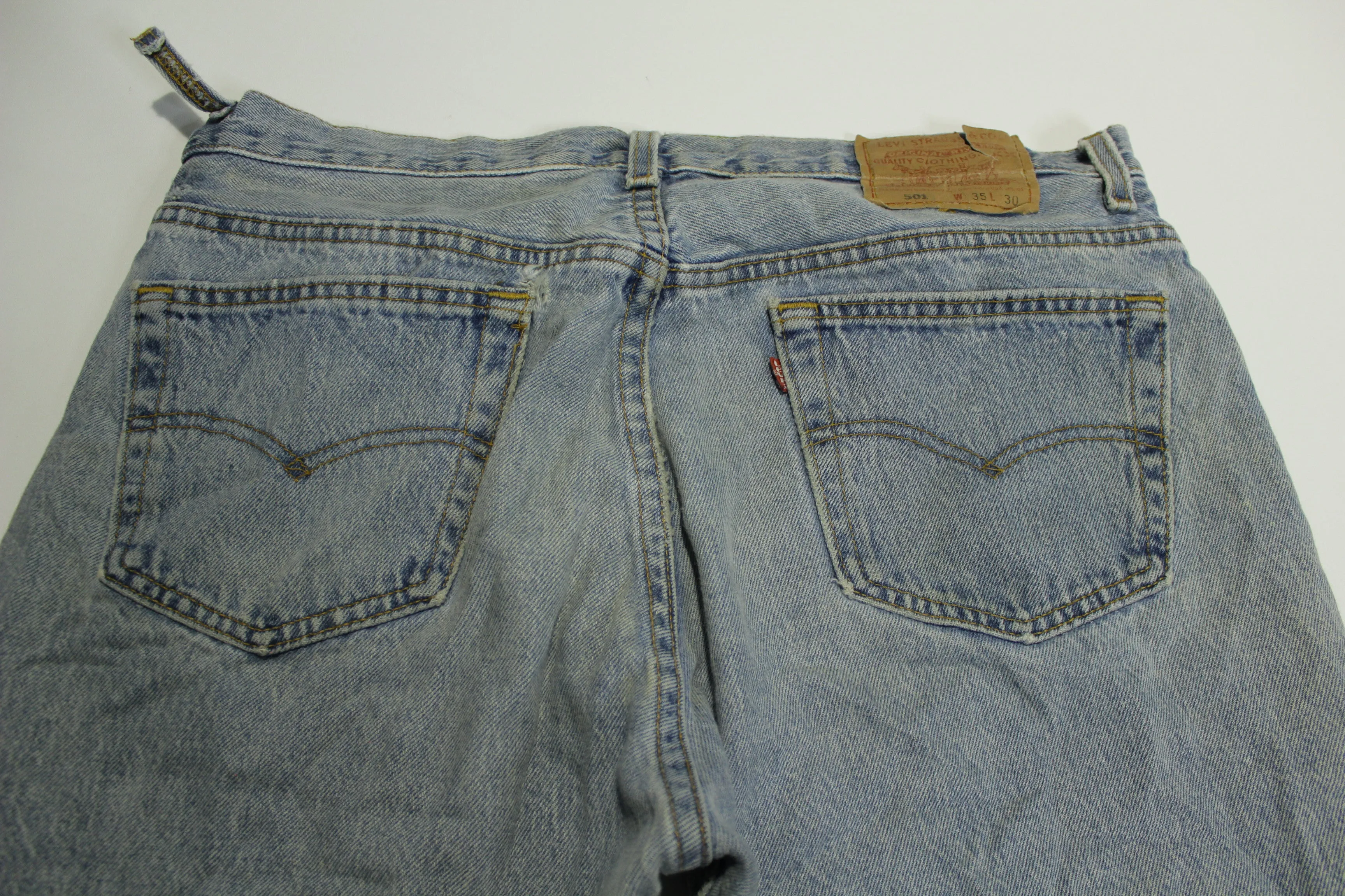 Levis 501 Distressed Button Fly Vintage 90's Denim Grunge Punk Red Tab Blue Jeans