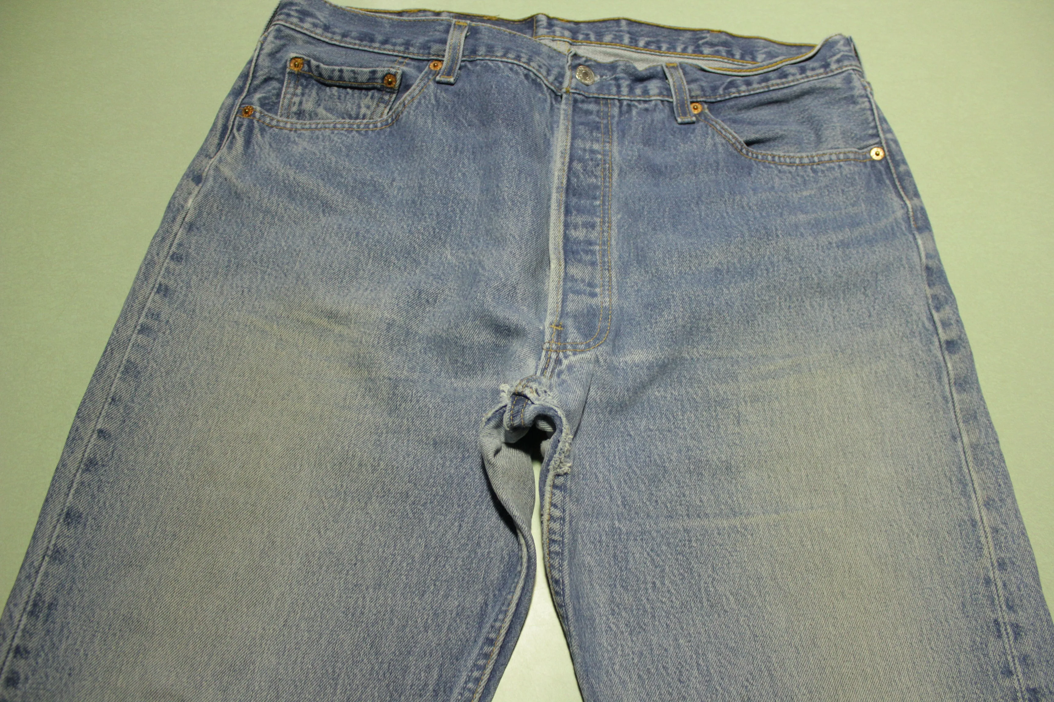 Levis Button Fly 501xx Vintage 90's Distressed Grunge Punk Blue Denim Jeans