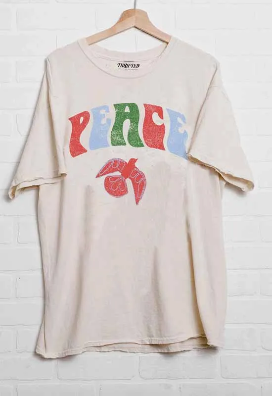 LivLu - Christmas Peace Dove Thrifted Tee Off White