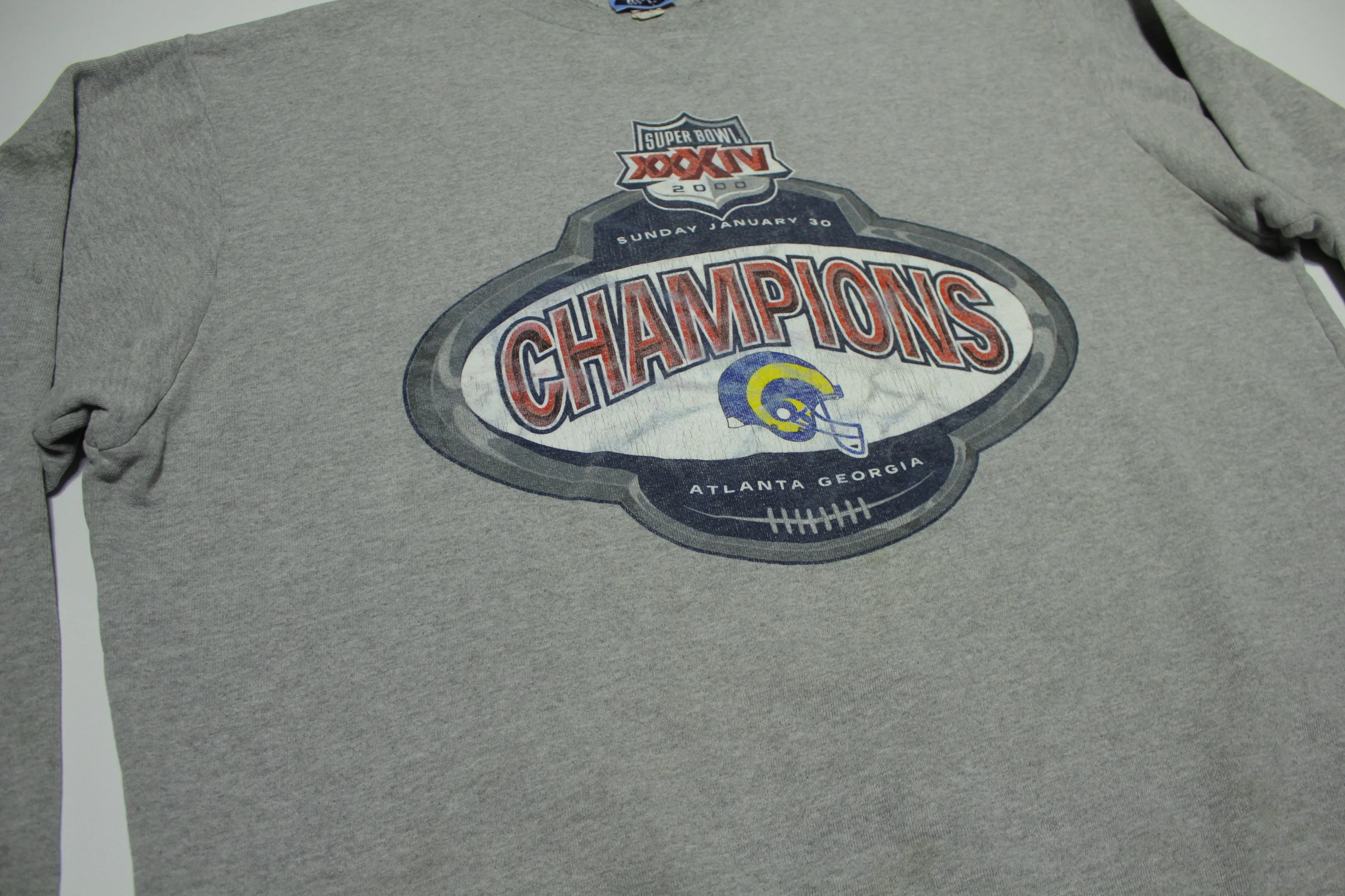 Los Angeles Rams 2000 Super Bowl Champions XXXIV Atlanta Crewneck Sweatshirt