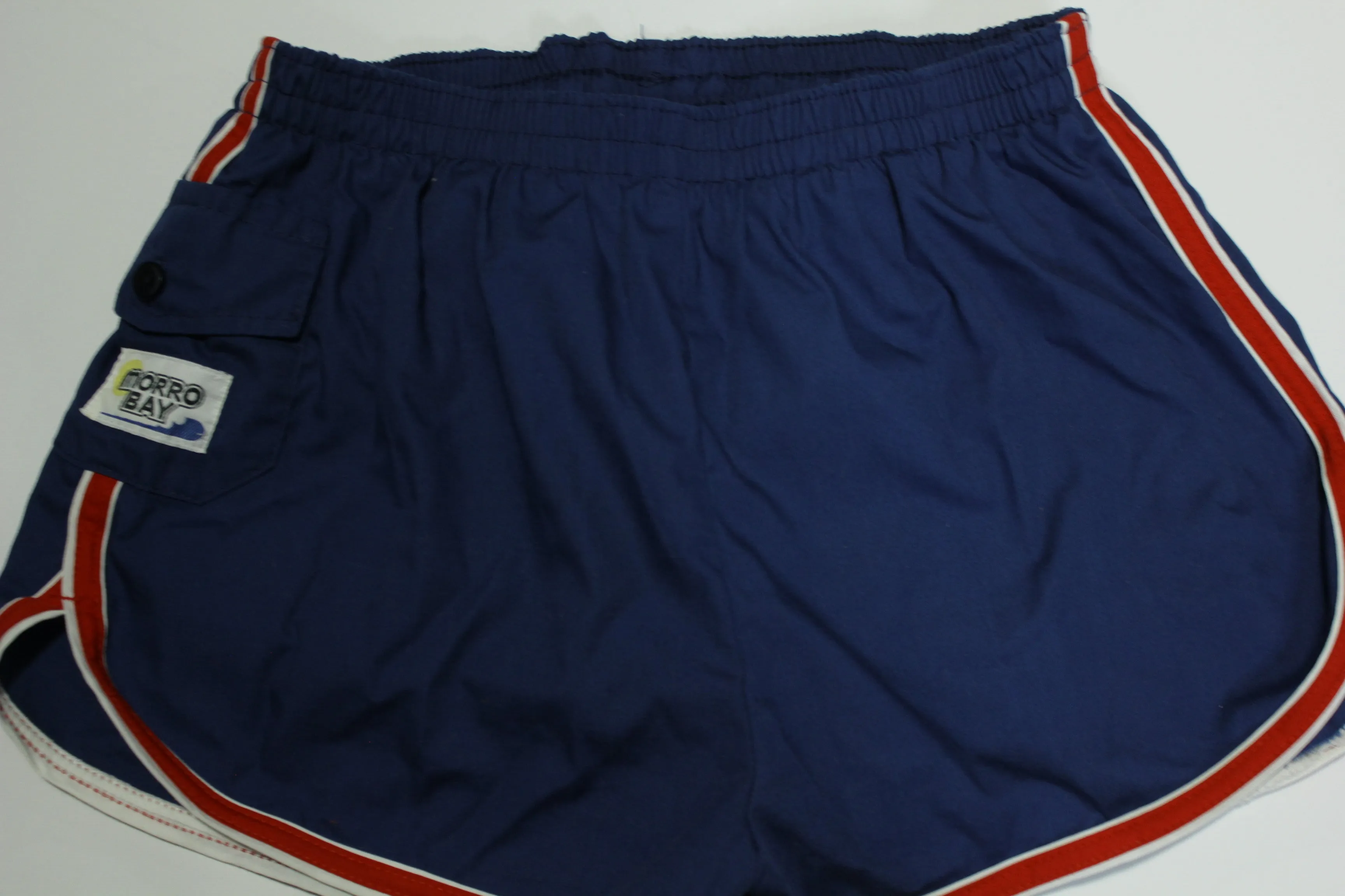 Morro Bay Vintage 80's Striped Distressed Swimming Trunks Shorts