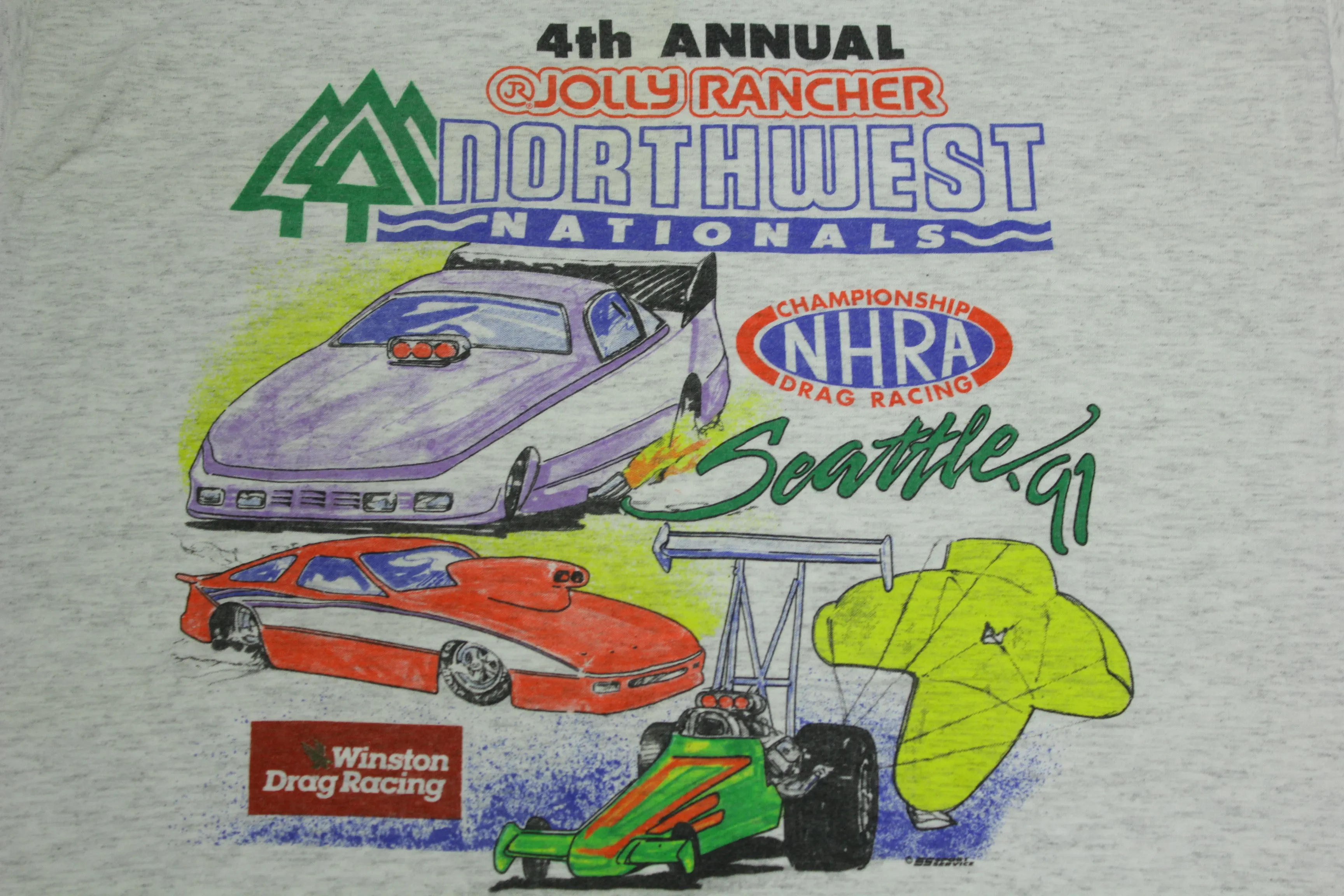 Northwest Nationals 4th Annual Jolly Rancher Vintage 1991 Seattle NHRA Drag Racing T-Shirt