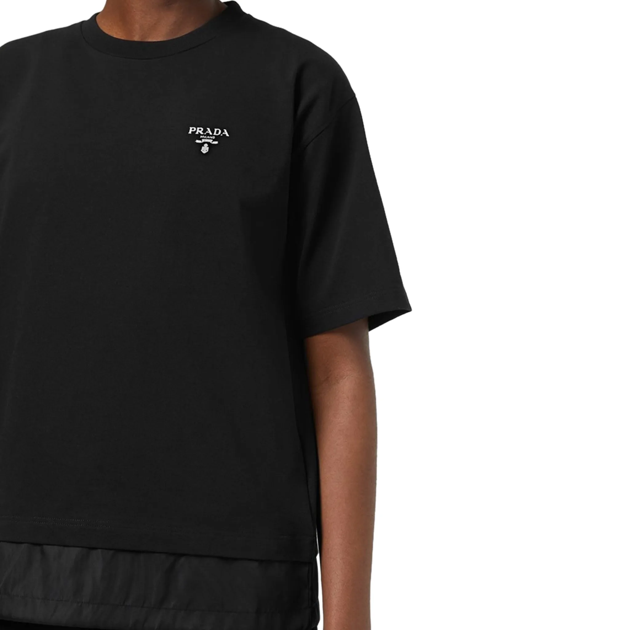 Prada Logo Re-Nylon Jersey T Shirt Black