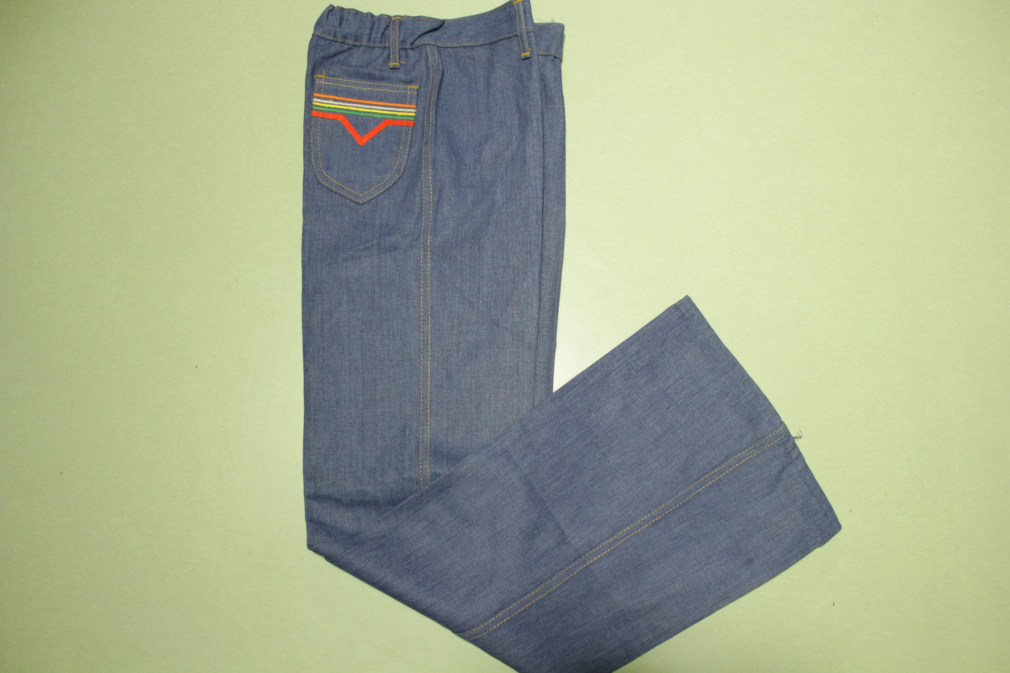 Pretty Please Striped Pocket Vintage 70's  Talon 42 Bell Bottom Denim Blue Jeans