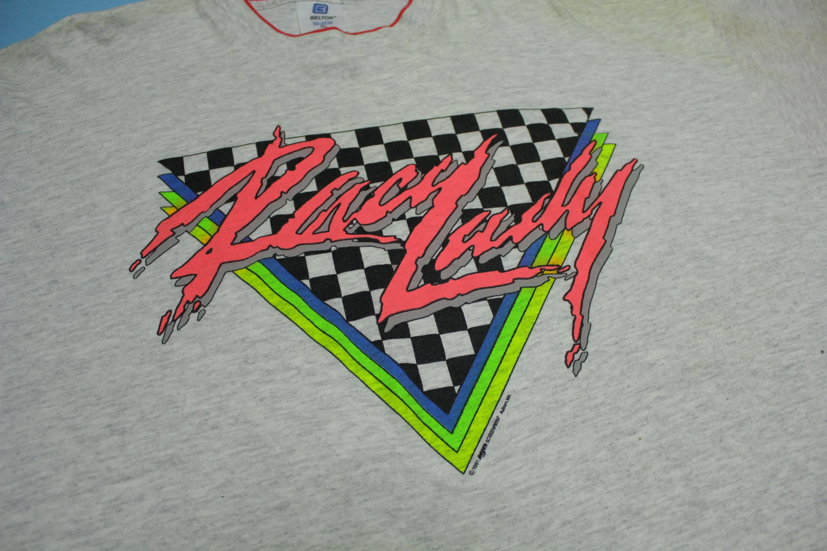 Racy Lady Vintage 90's Belton Made in USA Checkered Flag T-Shirt