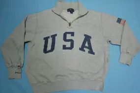 Ralph Lauren Distressed USA Flag Quarter Zip Henley Pullover Vintage 90's Sweatshirt