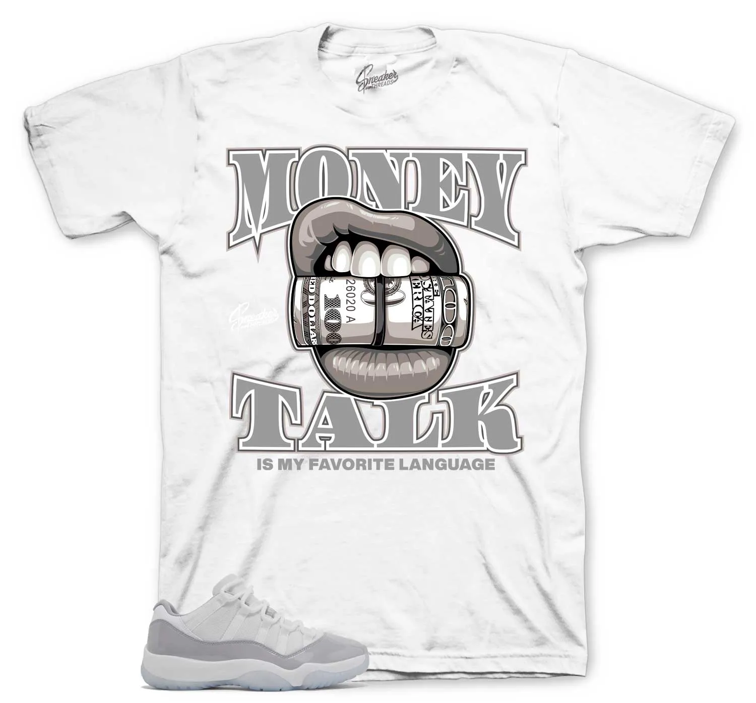 Retro 11 Cement Grey Shirt - Money Talk - White