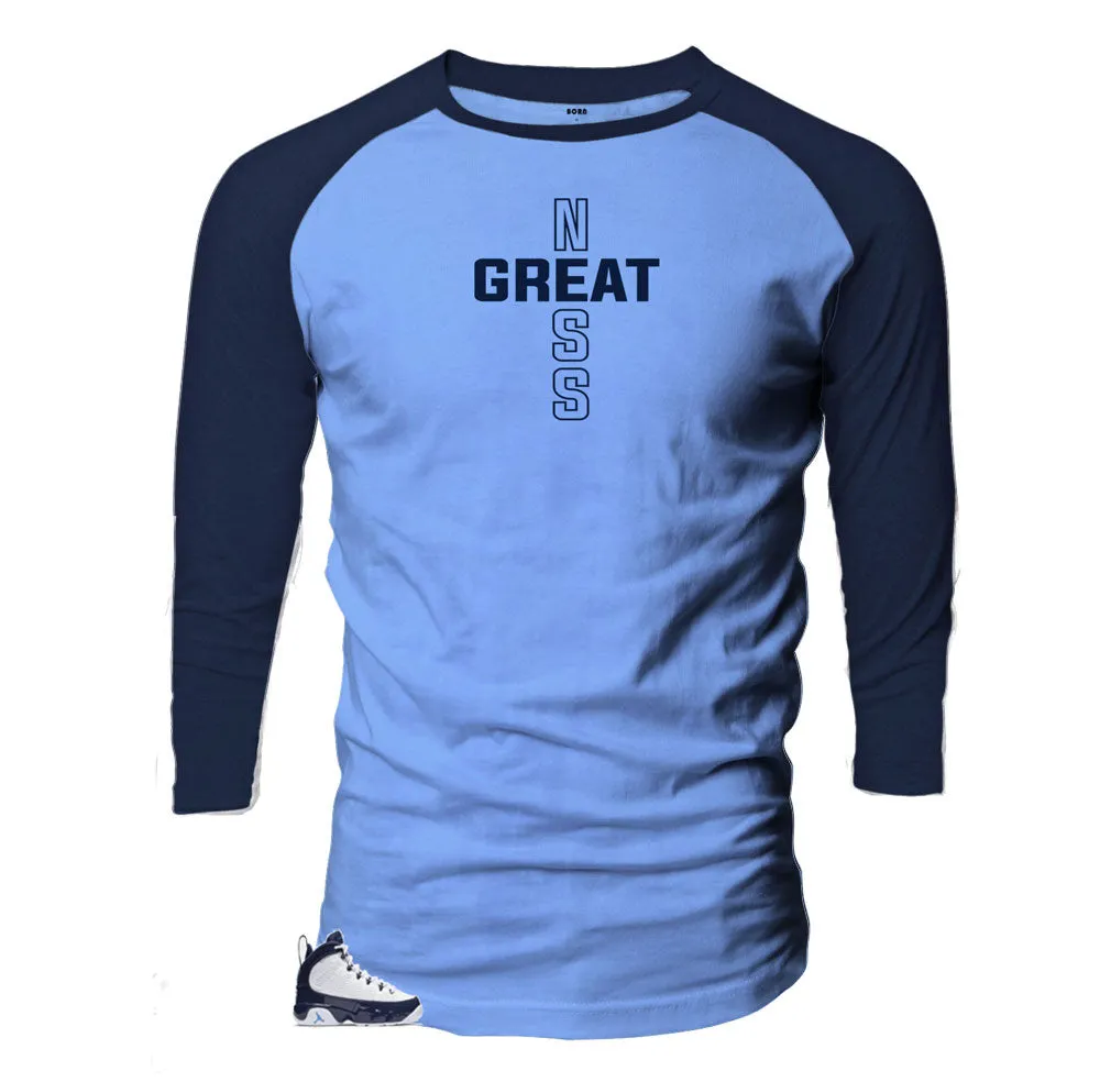 Retro 9 University Blue All Star Raglan Shirt - Greatness Cross - Blue