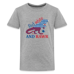 Roaring Patriot: Kids' Premium T-Shirt with American Flag Dinosaur