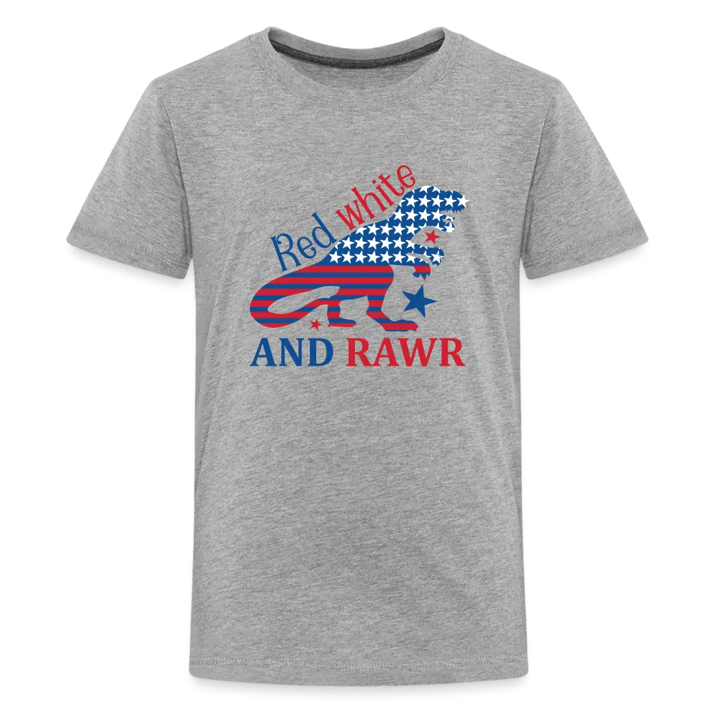 Roaring Patriot: Kids' Premium T-Shirt with American Flag Dinosaur