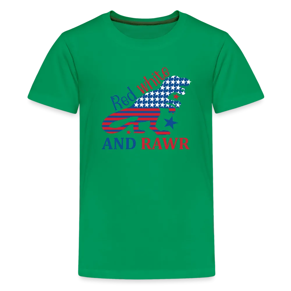 Roaring Patriot: Kids' Premium T-Shirt with American Flag Dinosaur