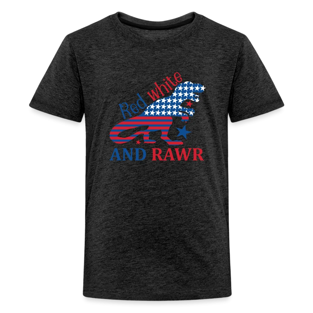 Roaring Patriot: Kids' Premium T-Shirt with American Flag Dinosaur