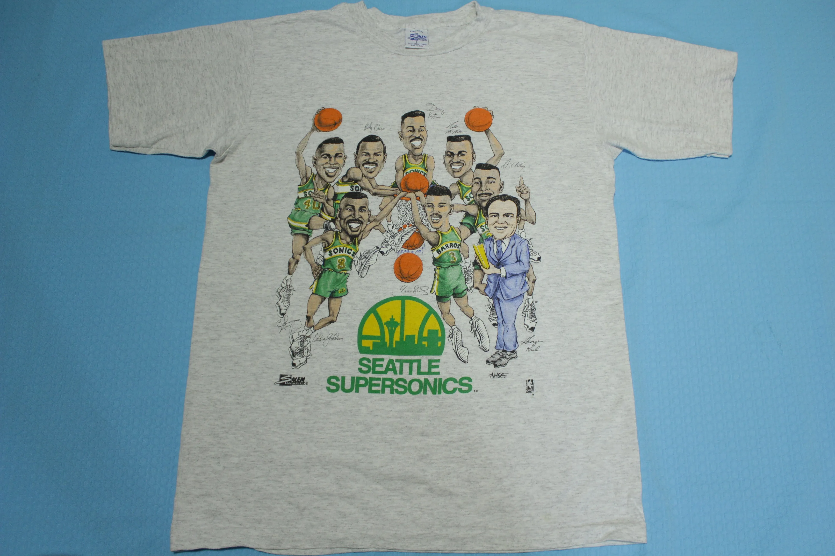 Seattle SuperSonics Caricature Vintage 90's Salem Sportswear Double Dribble T-Shirt