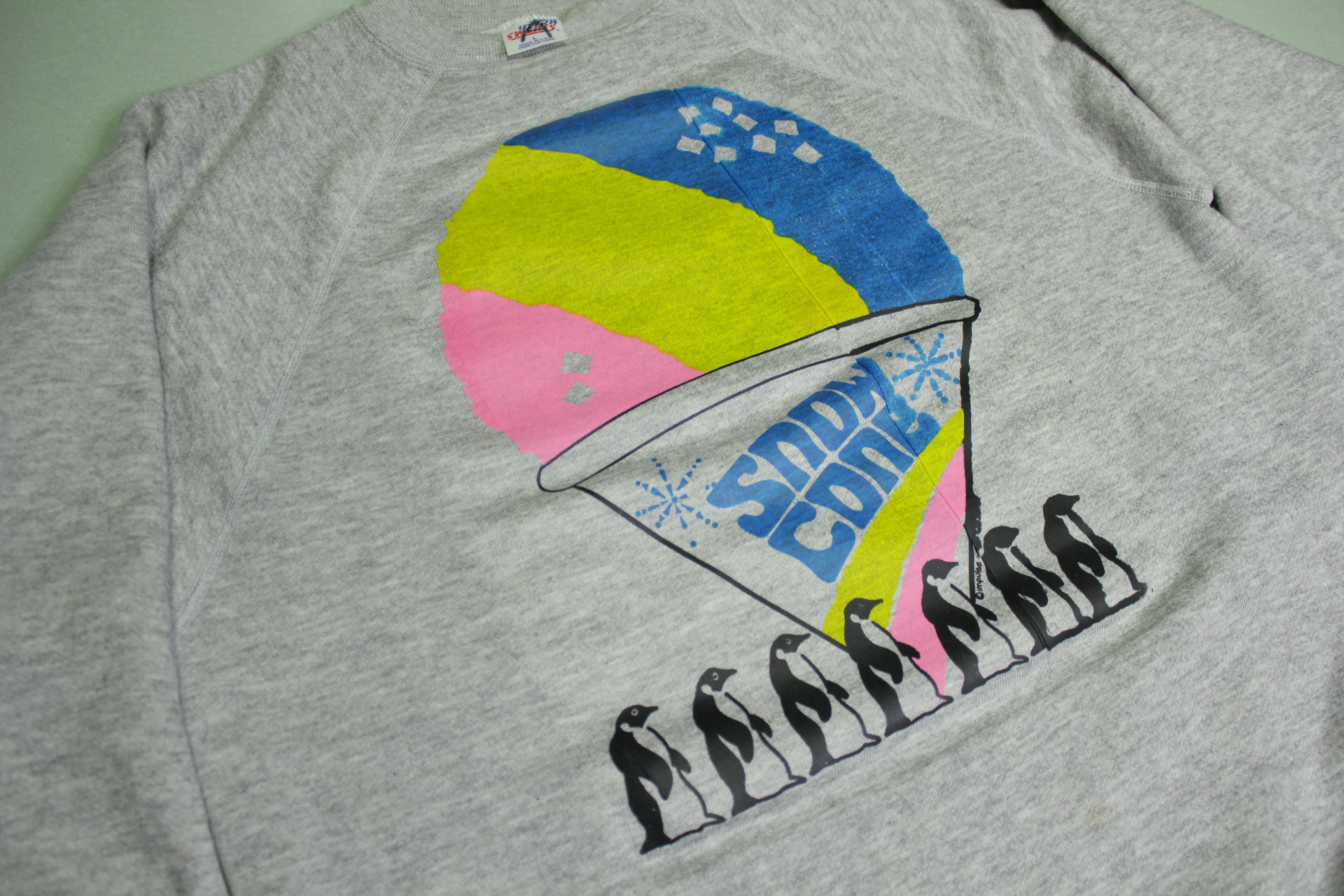 Snow Cone Penquin Vintage 80s Giant Print Ultra Sweats USA Flavored Ice Snack Sweatshirt