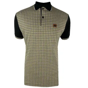 Trojan Houndstooth Panel Polo Shirt Black