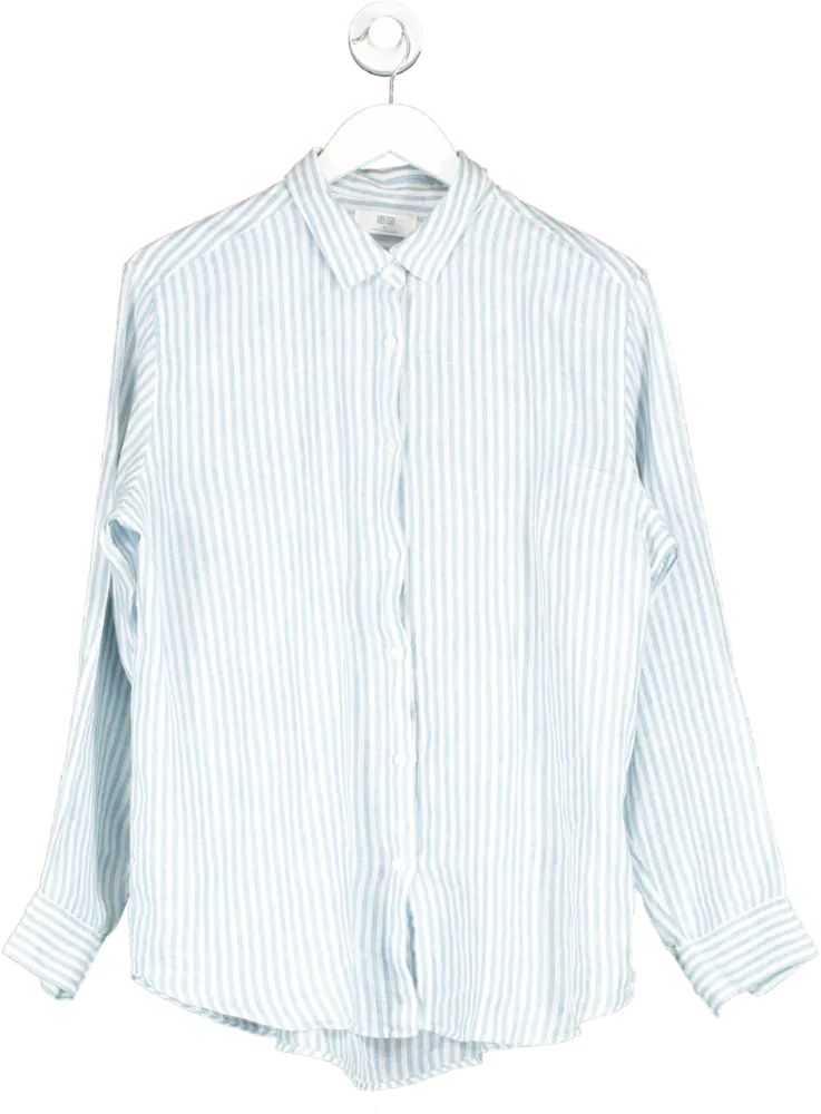 Uniqlo Blue 100% Linen Striped Shirt UK XL