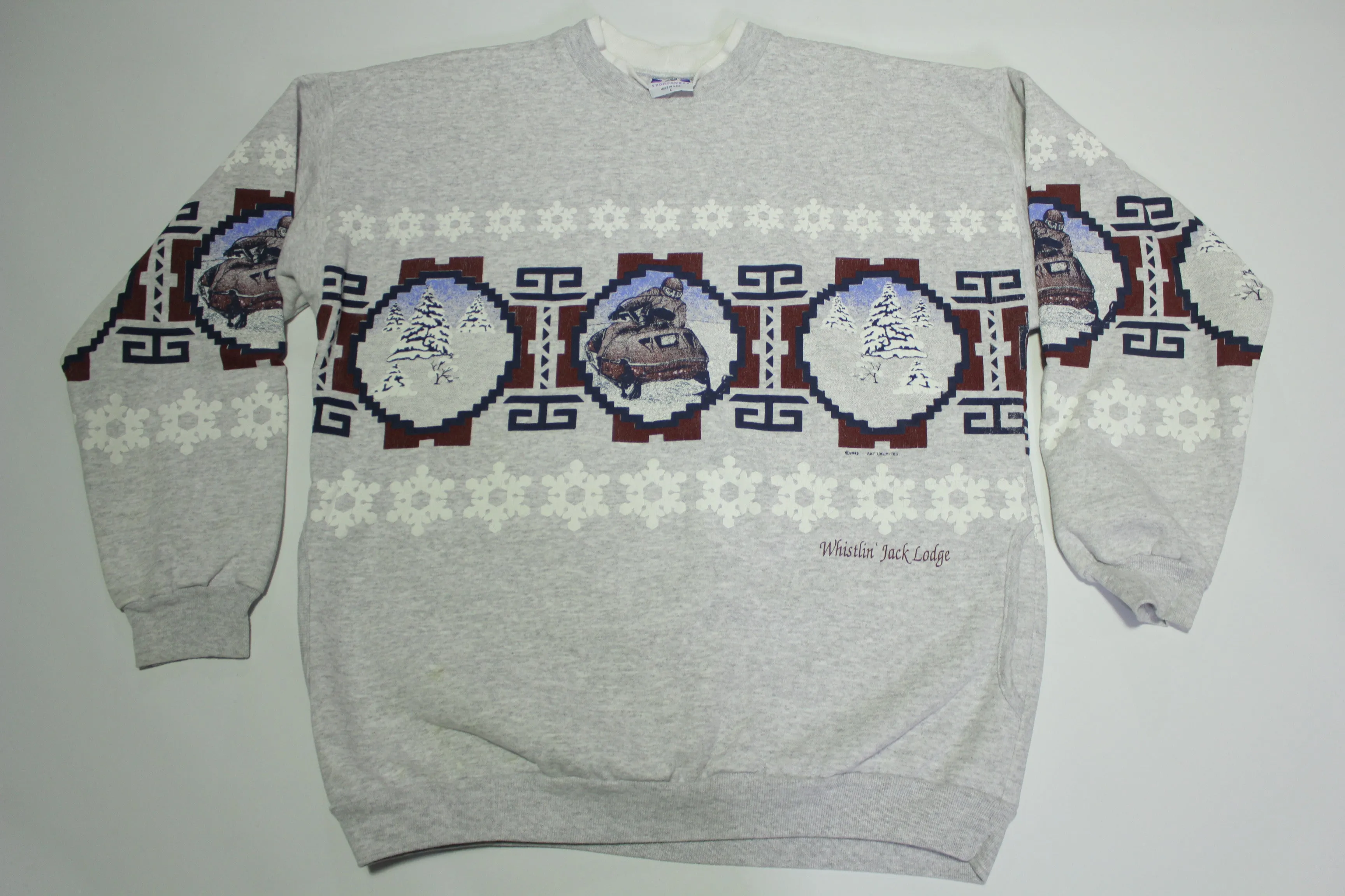 Whistlin' Jack Lodge Vintage 80's Polaris Snow Mobile Made in USA Crewneck Sweatshirt