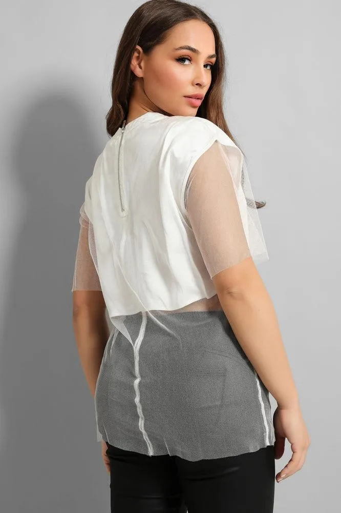 White Mesh Net Overlay Cropped T-Shirt