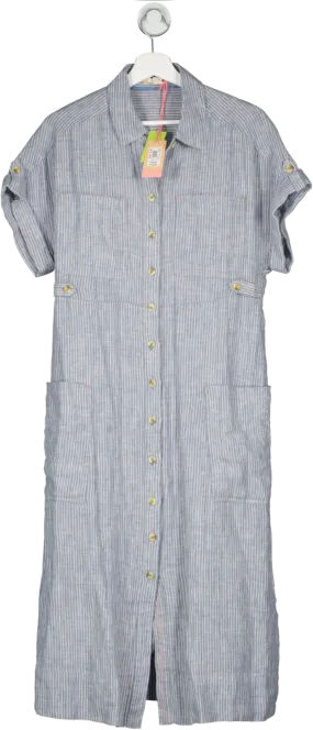 White Stuff Blue Reno Linen Shirt Dress UK 10