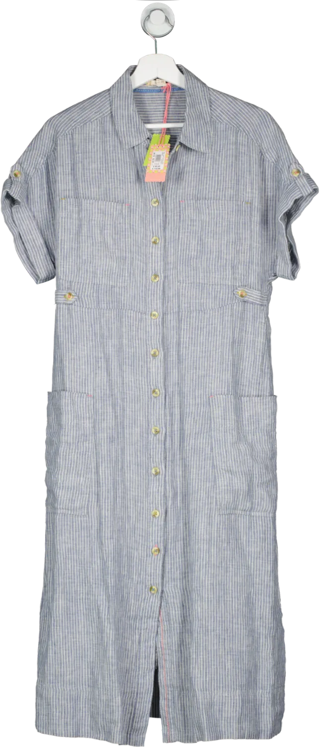 White Stuff Blue Reno Linen Shirt Dress UK 10