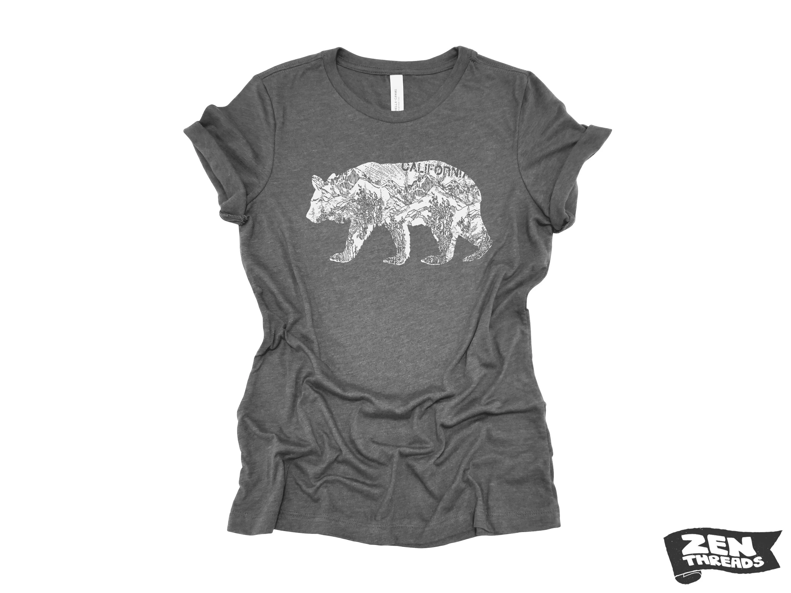 Womens California BEAR T-Shirt eco printed Relaxed fit crew the ladies (  Colors Available) travel west coast Hollywood Yosemite redwoods