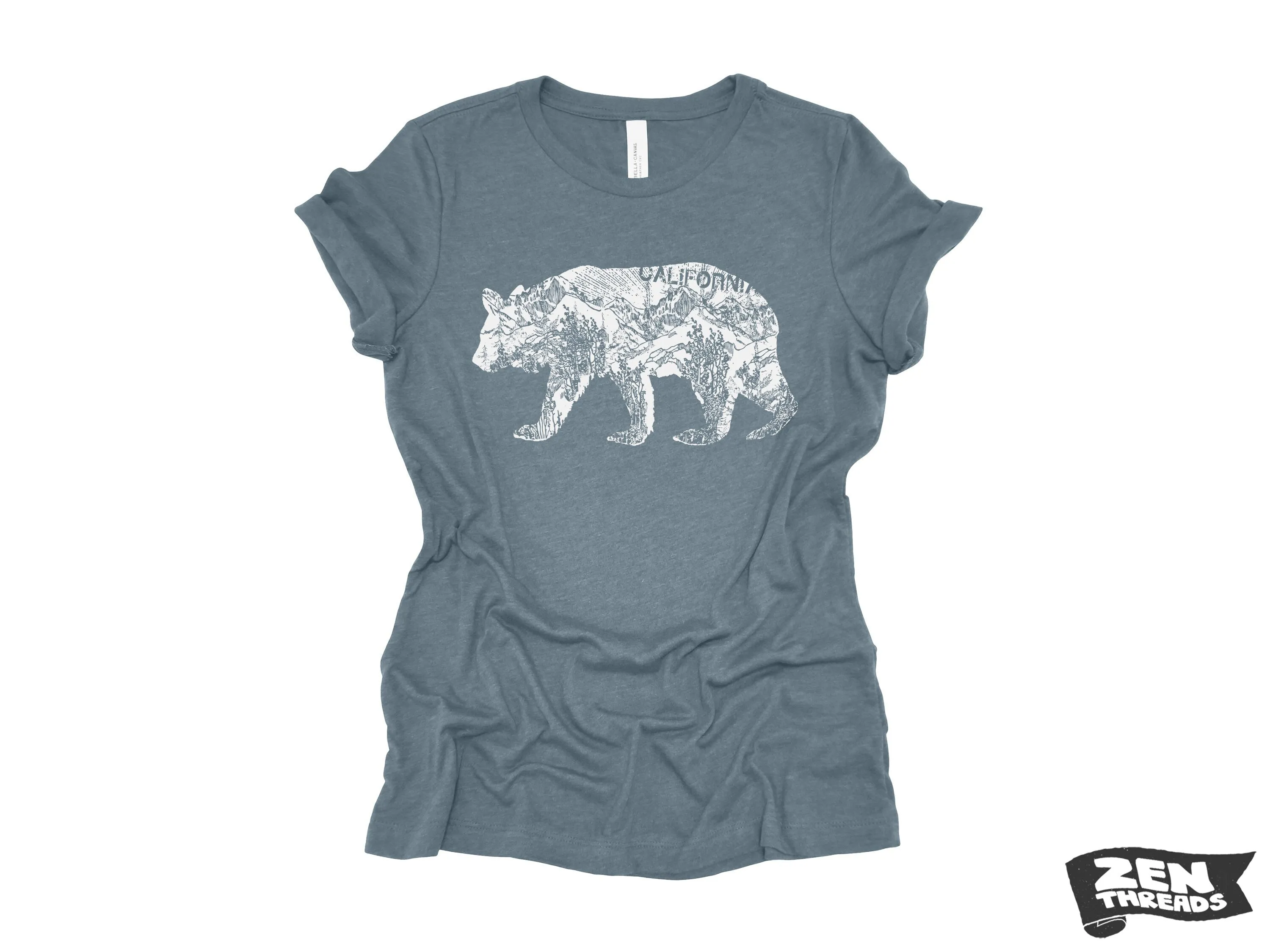 Womens California BEAR T-Shirt eco printed Relaxed fit crew the ladies (  Colors Available) travel west coast Hollywood Yosemite redwoods