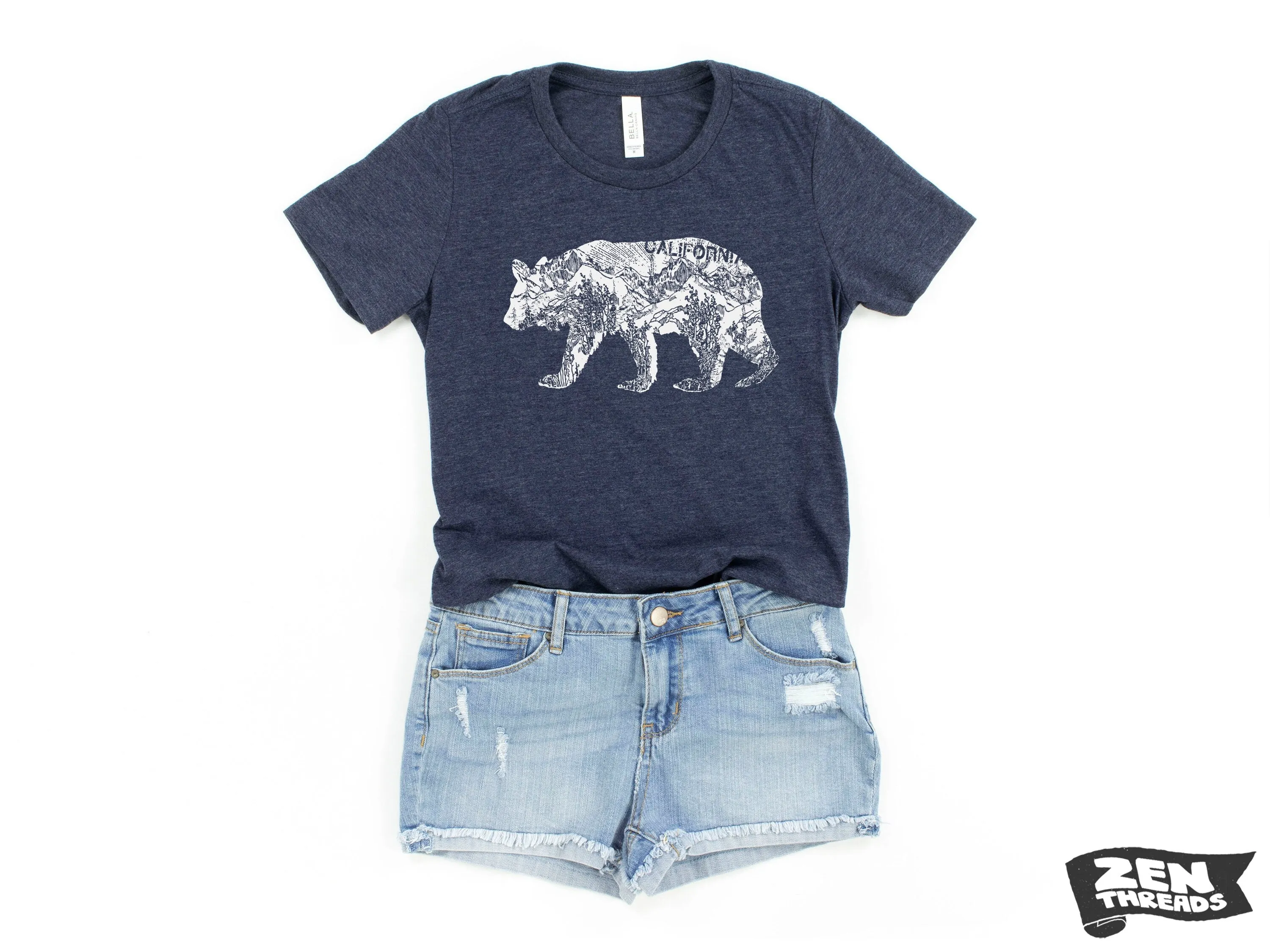 Womens California BEAR T-Shirt eco printed Relaxed fit crew the ladies (  Colors Available) travel west coast Hollywood Yosemite redwoods