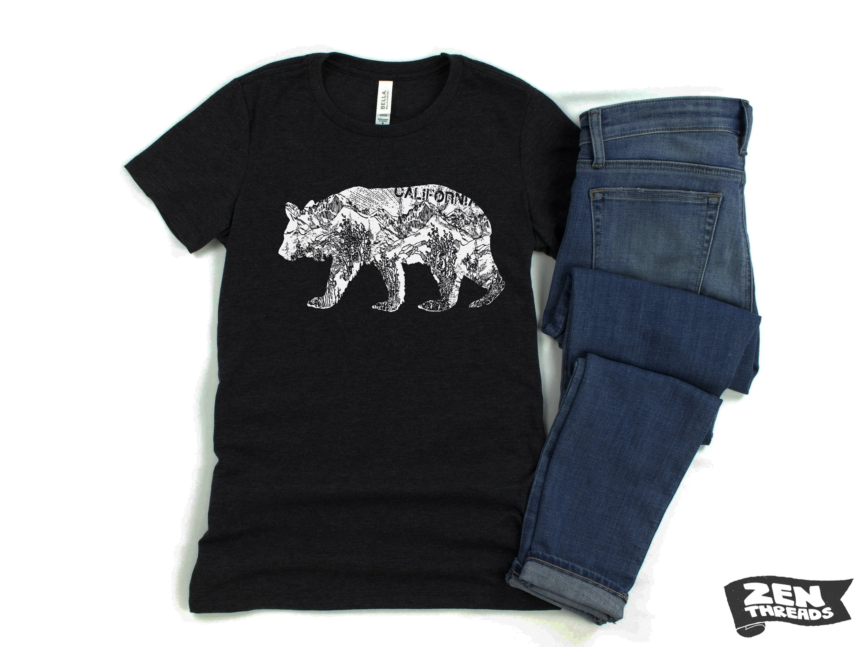 Womens California BEAR T-Shirt eco printed Relaxed fit crew the ladies (  Colors Available) travel west coast Hollywood Yosemite redwoods