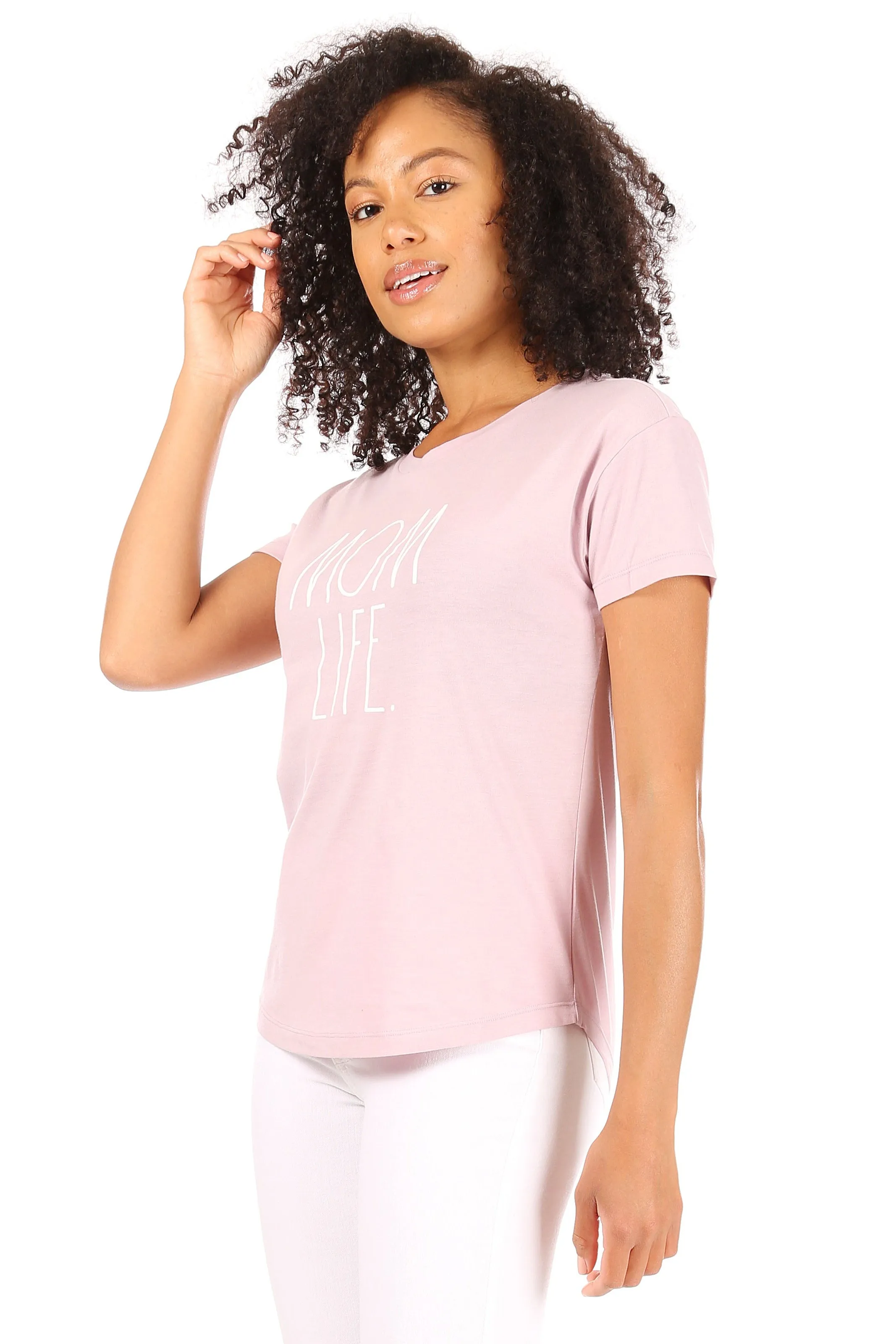 Women's "MOM LIFE" Short Sleeve Shirttail Hem T-Shirt