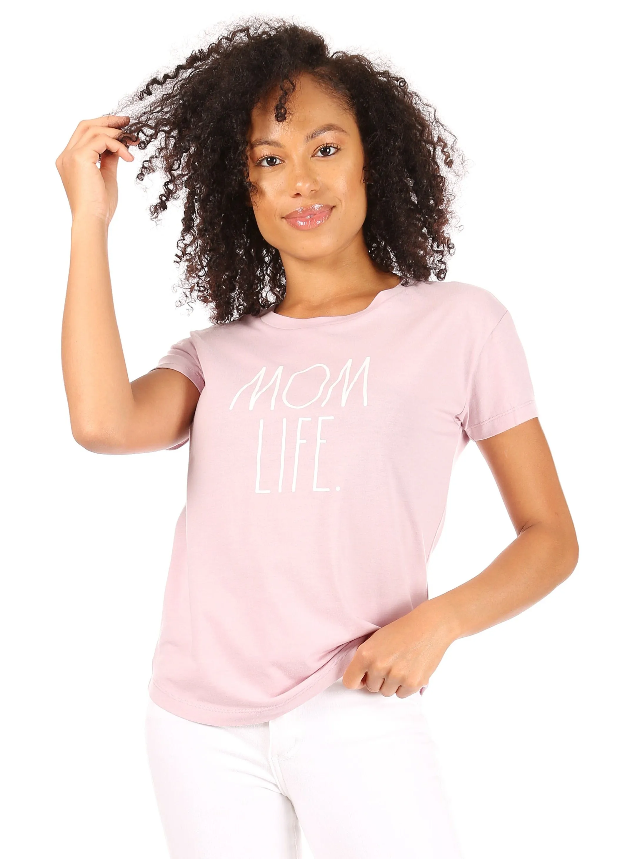 Women's "MOM LIFE" Short Sleeve Shirttail Hem T-Shirt