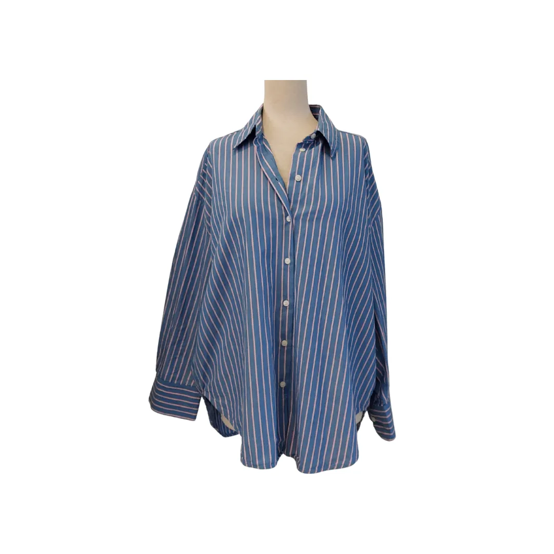 ZARA Blue and Pink Striped Collared Shirt | Like New |